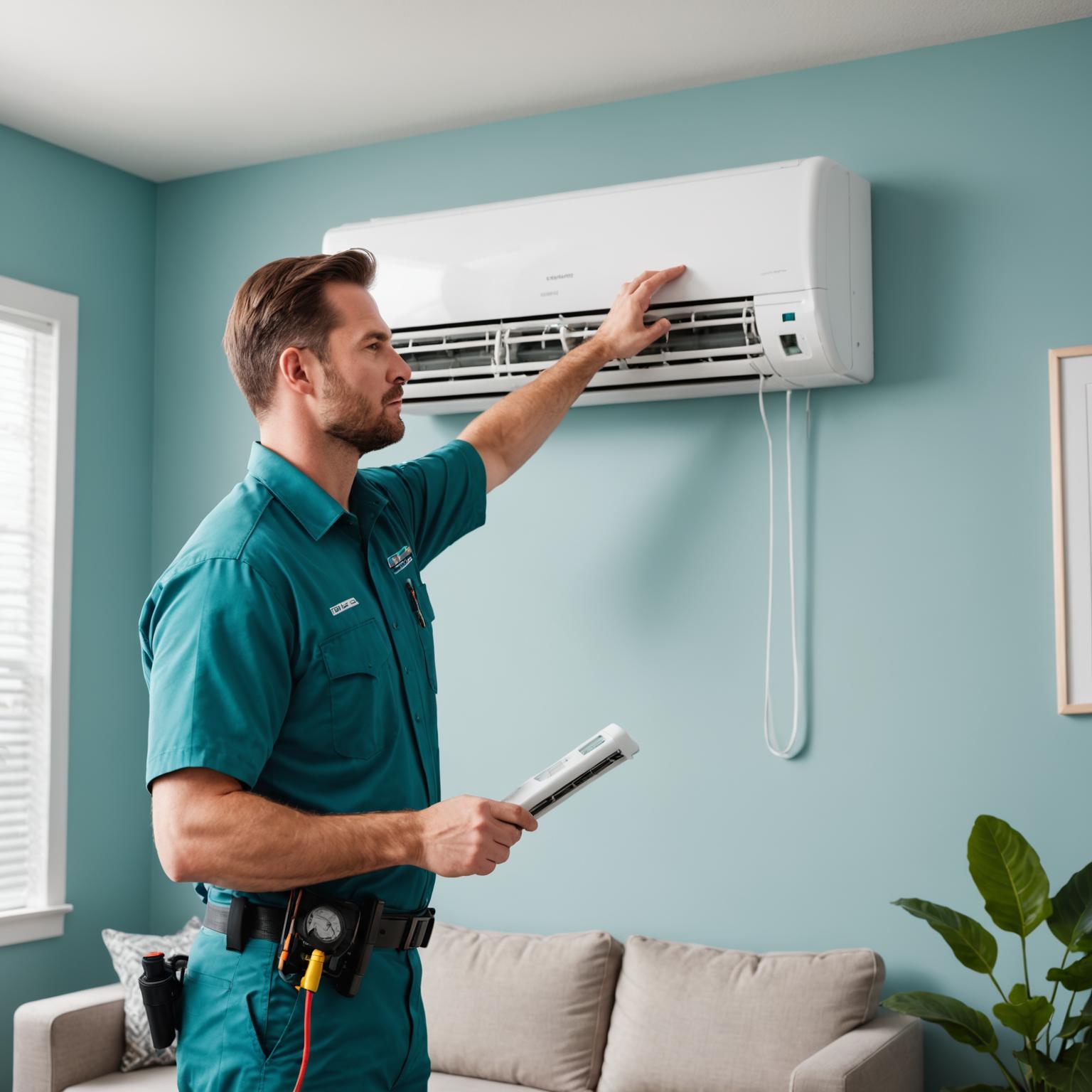 Professional air conditioning technician servicing a unit
