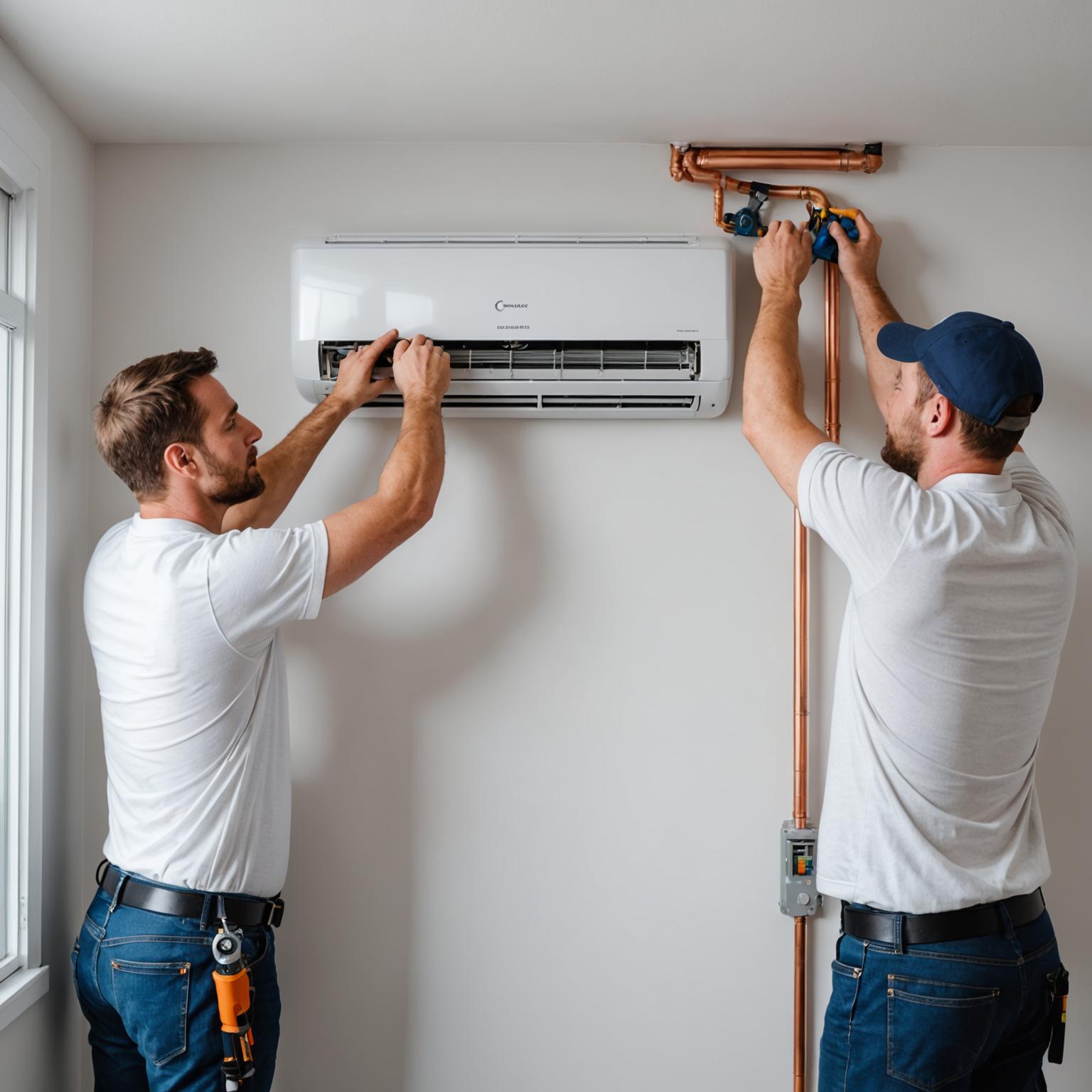 New air conditioning unit being installed on wall